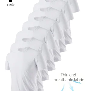 Round Neck T-Shirt 7-Piece White Ultra-Light Men's Quick-Drying Breathable Sweat-Absorbent Shirt Suitable for Fitness Gym and Ru